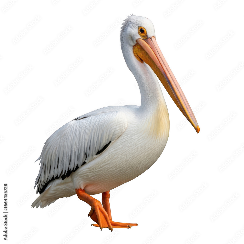 Obraz premium White pelican standing proudly isolated on transparent background