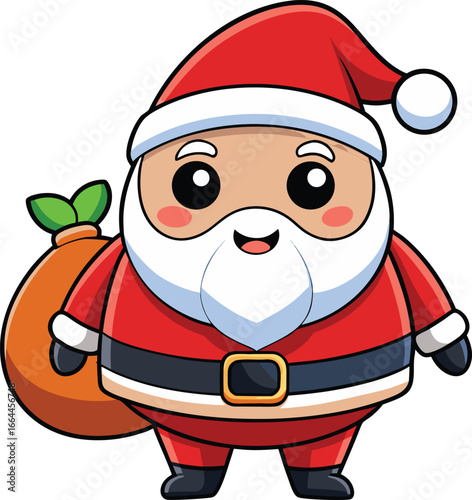 Cute Cartoon Santa Claus with Gift Sack and Festive Cheer