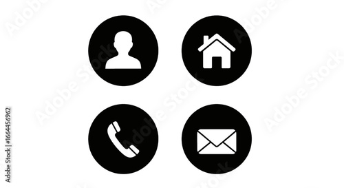 Essential contact icons for web and business communication personal profile home phone and mail