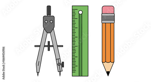 Precision drafting tools geometric compass ruler pencil ready for architectural design or technical drawing project