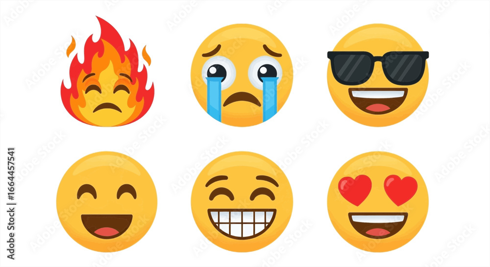 Fototapeta premium Expressive emoji faces capture emotions from joy to sorrow, perfect for digital communication and creative projects.