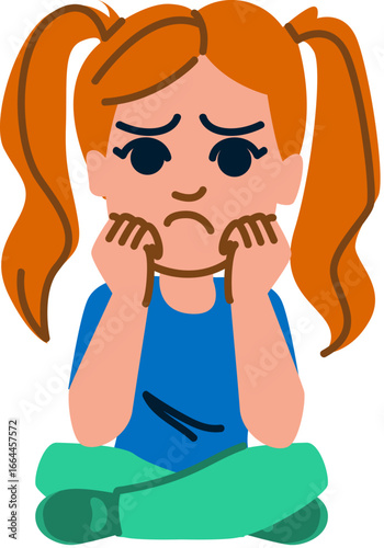 Sad child sitting with head in hands, expressing frustration and boredom