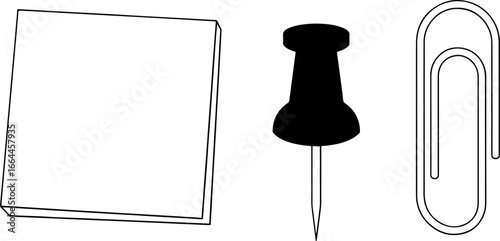Essential office supplies paper notepad pushpin and paperclip for organization and planning needs