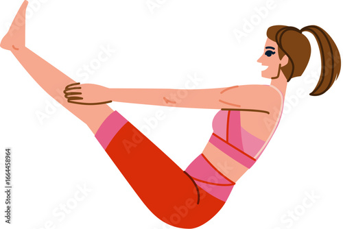 Young woman practicing paripurna navasana or boat pose yoga