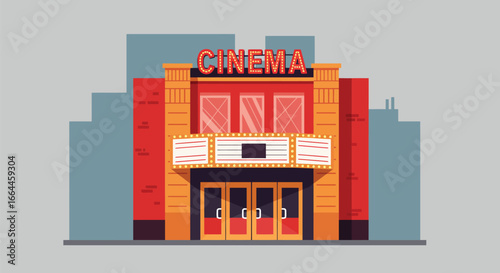 Colorful Cinema Building with Movie Sign