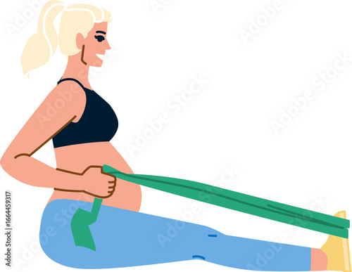 Pregnant woman doing fitness exercises with resistance band