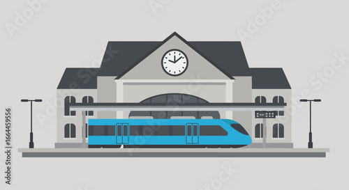 Train Station with Clock Tower: Railway Station Illustration