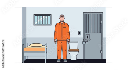 Prison Cell with Inmate: Illustration of a Jail Room