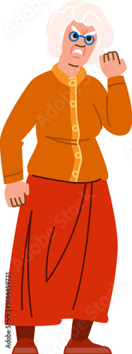 Angry elderly woman shaking fist showing negative emotion