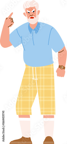 Grumpy senior man shaking finger and scolding someone