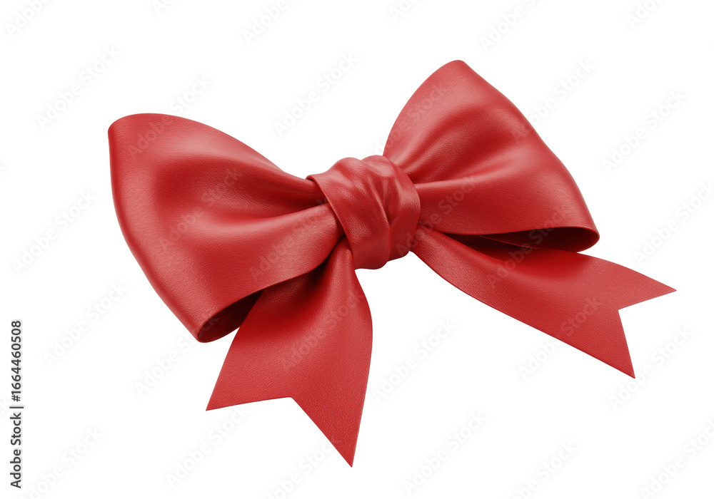 Fototapeta premium vibrant red satin bow, meticulously tied and perfectly formed, resting on a gleaming white surface with a transparent background, high-key studio light, corporate excellence and premium solution