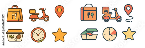 Food Delivery Icons for Online Ordering, Minimalist flat design