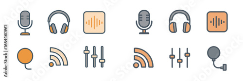 Audio Recording Gear Symbols, Minimalist flat design