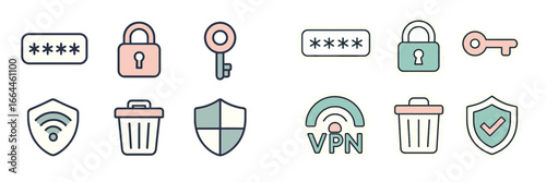 Cybersecurity and Data Protection Icons, Minimalist flat design