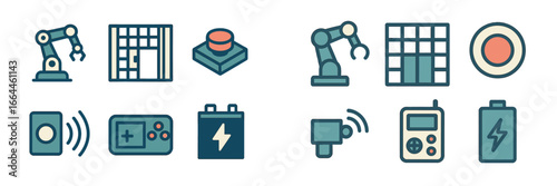 Industrial Automation and Technology Symbols, Minimalist flat design