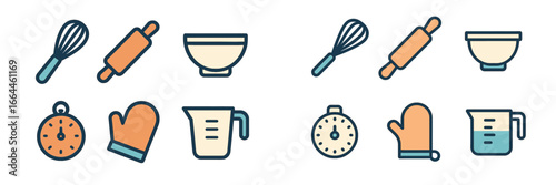 Baking and Kitchen Utensils Flat Icons, Minimalist flat design