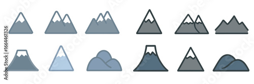 Stylized Mountain Peaks with Snow Caps, Minimalist flat design