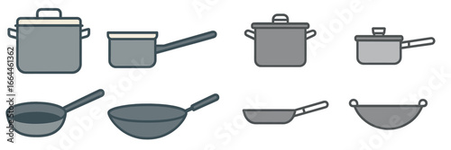 Assorted Cooking Pots and Pans, Minimalist flat design