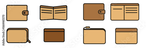 Wallet and Card Holder Icons Collection, Minimalist flat design
