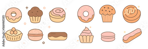 Assorted Pastries and Desserts Collection, Minimalist flat design