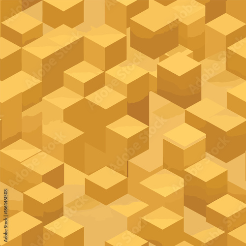 Seamless Pattern, Isometric vector background with yellow cubes creating an abstract geometric pattern Stock royalty free image.