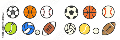 Sports Balls Icons Set, Minimalist flat design, isolated on white