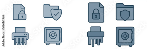 Secure Document and Data Protection Icons, Minimalist flat design