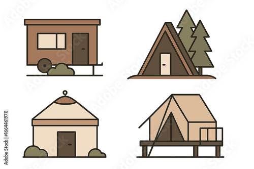 Camping Shelters and Dwellings Collection, Minimalist flat design