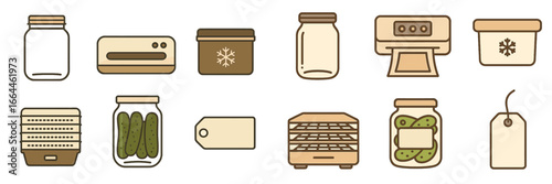 Food Preservation and Storage Icons, Minimalist flat design