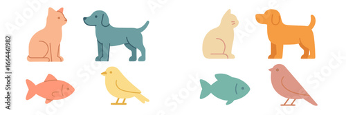Stylized domestic animals and pets collection, Minimalist flat design
