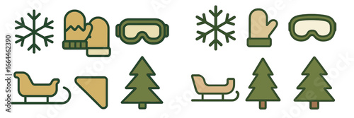 Winter Sports and Snow Icons, Minimalist flat design