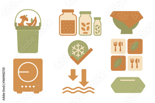 Food preservation and storage symbols, Minimalist flat design