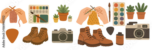 Crafting and Travel Supplies Assortment, Minimalist flat design