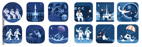 Astronauts and Space Exploration, Minimalist flat design