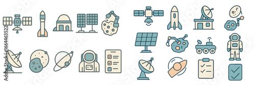 Space Exploration Icons, Minimalist flat design