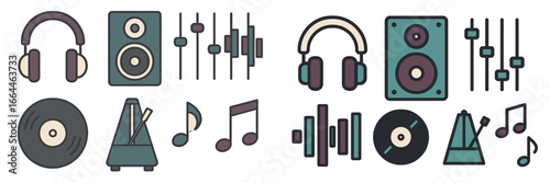 Music Audio Equipment and Symbols, Minimalist flat design