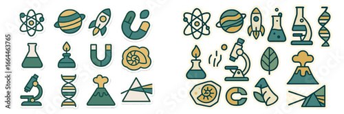 Science and Discovery Icons Set, Minimalist flat design
