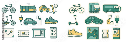 Sustainable City Transport Icons, Minimalist flat design
