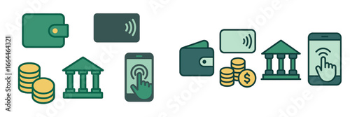 Digital Payment Transaction Icons, Minimalist flat design