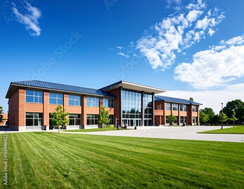 Modern School Building Exterior Sunny Day
