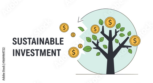 A modern illustration of sustainable investment, emphasizing financial growth, environmental responsibility, and long-term prosperity.