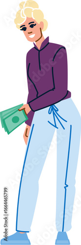 Young woman holding money and smiling, wealth and prosperity concept