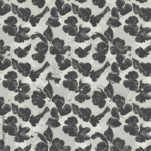 Seamless Pattern, Monochrome floral pattern with abstract flowers and foliage in grayscale tones Stock royalty free image.