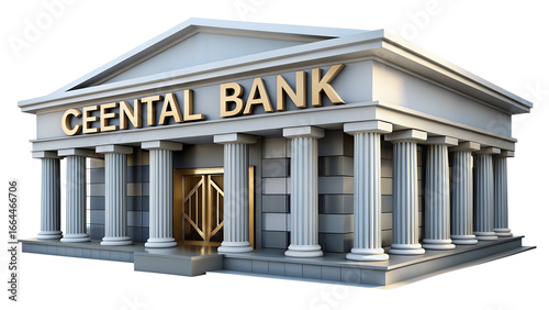 Ceental bank building with columns isolated on transparent background, representing financial institution and architectural design