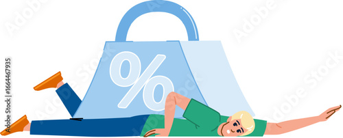 Man crushed by percentage symbol representing debt and financial burden