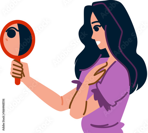 Woman admiring herself in the mirror with a big smile