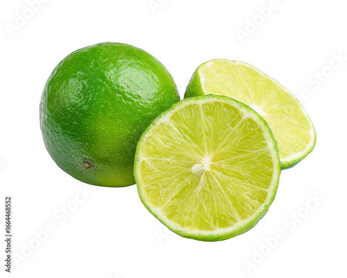Fresh Whole and Sliced Lime on png background