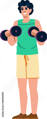 Young man lifting weights, exercising with dumbbells for fitness