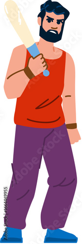 Aggressive man holding baseball bat, violence and crime concept