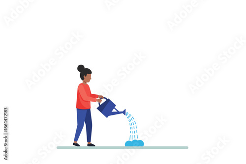 Young Woman Using Watering Can to Water the Ground Symbolically